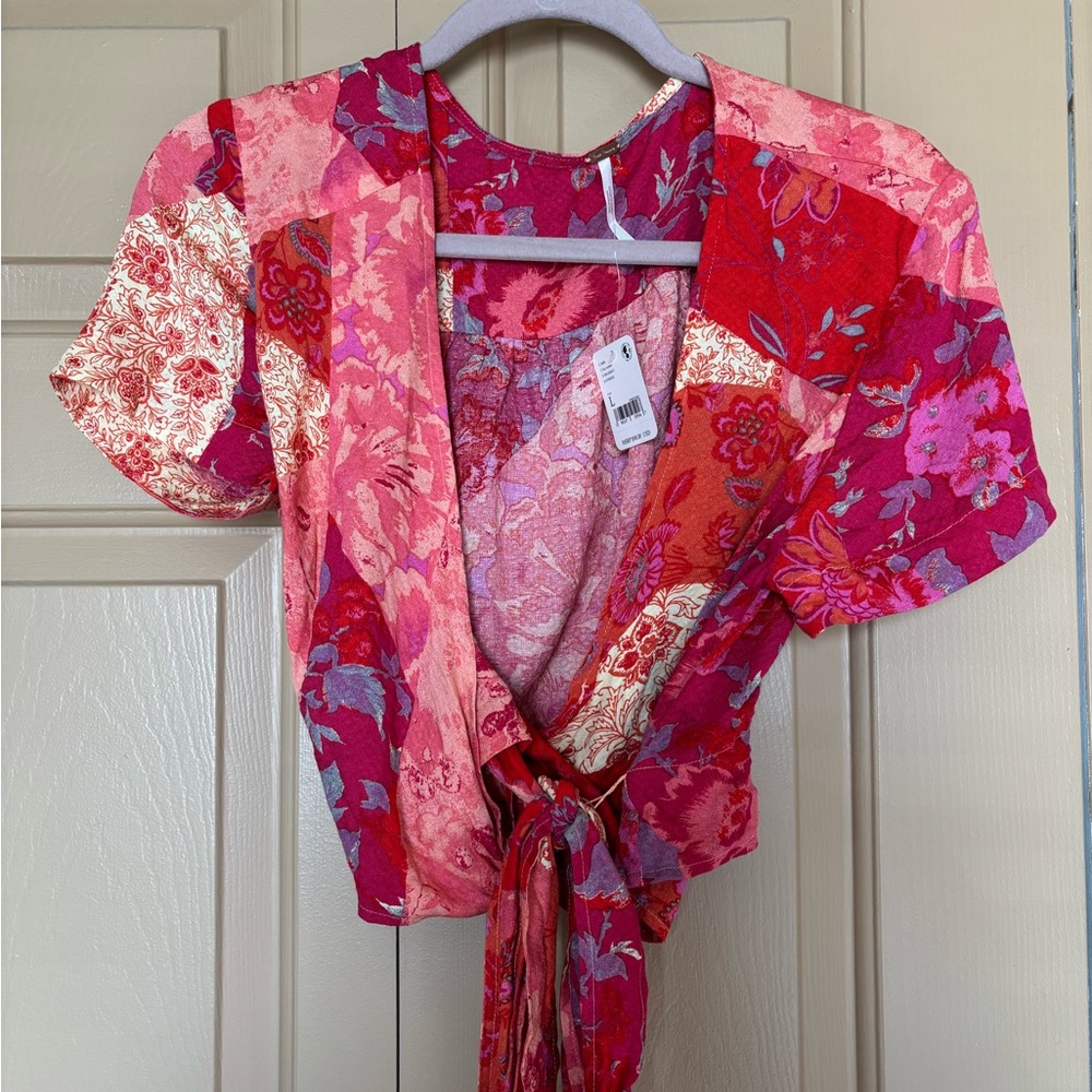 Free People Red and Pink Floral Top